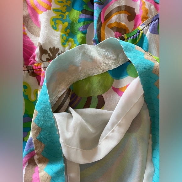 Trina Turk Vibrant Colorful Silk Floral Print Square neck Mini Dress size 2 - Picture 5 of 6